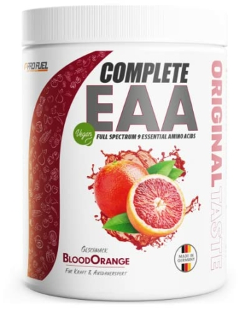 EAA Pulver 500g BLOOD ORANGE - 12.500mg essentielle Aminosäuren - unglaublich lecker & erfrischend - COMPLETE EAA mit allen 9 EAAs inkl. Histidin - EAA vegan Aminosäuren Pulver - Amino Workout Drink - 1