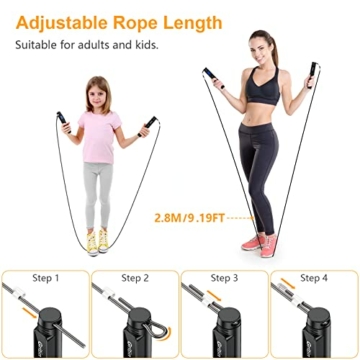 Gritin Springseil mit Zähler, Gewichtetes Speed Rope Springseil mit Digital Kalorienzähler, Längenverstellbares Seil für Männer, Frauen und Kinder - 5