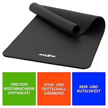MAXXIVA Gymnastikmatte Schwarz Fitnessmatte Yogamatte 190x60x1,5 cm Schadstofffrei inklusive Tragegurt - 2