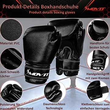 Movit® Boxsack-Set 25 kg, gefüllt, inkl. Boxsack (Höhe 80cm x Durchmesser 30cm), 12 oz Boxhandschuhe, Boxbandagen, für Erwachsene, Boxing Boxen, weiß - 6