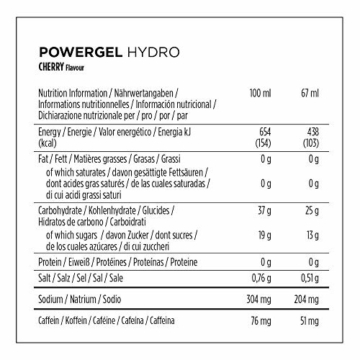 PowerBar PowerGel Hydro Cherry 24x67ml - High Carb Energie Gel + C2MAX + Natrium + 51mg Koffein - 5