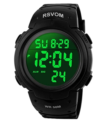 RSVOM Herren Digital Quarz Uhren mit Schwarz Silikon Armband 50M Wasserdicht Big Face Sport Armbanduhr mit Wecker Stoppuhr mit LED-Hintergrundbeleuchtung Digitaluhren für Männer - 1