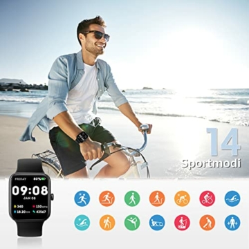 Smartwatch, Fitnesstracker mit 1,69 Zoll großer HD-Farbbildschirm, Stressmessung, Überwachung von SpO2, Herzfrequenz, Schlaf, usw. 5ATM Wasserdicht Armbanduhr für Damen Herren kompatibel iOS Android - 6