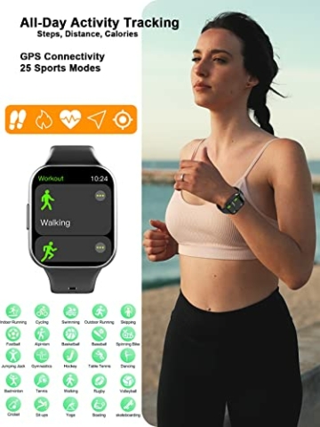 Smartwatch Herren Damen, 1.69'' HD Screen Fitness Tracker Uhr IP68 Wasserdicht Fitnessuhr mit Pulsuhr Schlafmonitor SpO2 Schrittzähler Kalorien, Sportuhr Smart Watch für Android iOS, Schwarz - 4