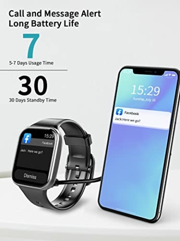 Smartwatch Herren Damen, 1.69'' HD Screen Fitness Tracker Uhr IP68 Wasserdicht Fitnessuhr mit Pulsuhr Schlafmonitor SpO2 Schrittzähler Kalorien, Sportuhr Smart Watch für Android iOS, Schwarz - 5