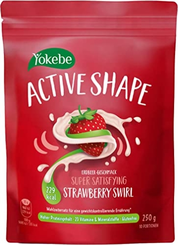 Yokebe ACTIVE SHAPE Strawberry Swirl - Mahlzeitersatz für eine gewichtskontrollierende Ernährung - Diät-Drink mit hohem Proteingehalt und Erdbeer-Geschmack - 250 g = 10 Portionen - 1
