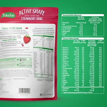 Yokebe ACTIVE SHAPE Strawberry Swirl - Mahlzeitersatz für eine gewichtskontrollierende Ernährung - Diät-Drink mit hohem Proteingehalt und Erdbeer-Geschmack - 250 g = 10 Portionen - 5