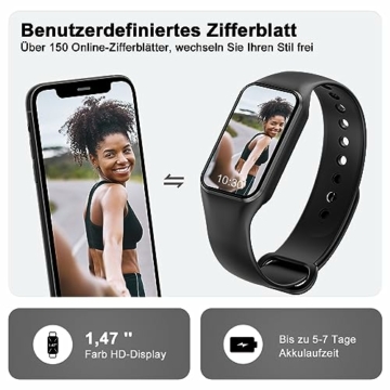 Blackview Smartwatch Herren Damen, Wasserdicht Fitnessuhr 1,47 Zoll Farbdisplay, Fitness Tracker mit Schrittzähler Schlafmonitor Herzfrequenz, Sportuhr mit 24 Sportmodi Smart Watch für Android iOS - 3