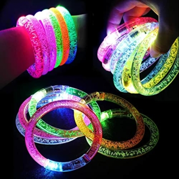 iwobi 12 Stück Leuchtarmbänder, LED Blinkende Armbänder Party Zubehör, Beleuchtendes Spielzeug Glowstick Armband für Geburtstagsparty Geschenke Armreif für Kinder Erwachsene - 8