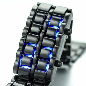 JewelryWe Herren Armbanduhr, Blau LED Digitaluhr Uhr Sportuhr Schwarz Armband Unisex Samurai Watch - 2