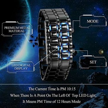 JewelryWe Herren Armbanduhr, Blau LED Digitaluhr Uhr Sportuhr Schwarz Armband Unisex Samurai Watch - 3