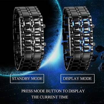 JewelryWe Herren Armbanduhr, Blau LED Digitaluhr Uhr Sportuhr Schwarz Armband Unisex Samurai Watch - 4