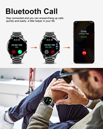 LIGE Smartwatch Herren, Fitness-Tracker mit Bluetooth-Anruf Antwort Herzfrequenz für Android-Telefone iPhone, IP67 wasserdicht Sportuhr Edelstahl 1,3