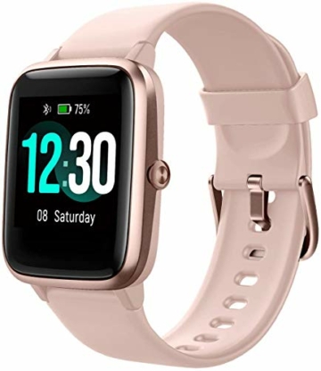 Smartwatch, Fitness Tracker 1.3" HD Voll Touchscreen, Damen Herren Watch für Android IOS, IP68 Fitness Uhr mit Pulsmesser Schlafmonitor Stoppuhr Musiksteuerung, Sportuhr Aktivitätstracker, Rose - 1