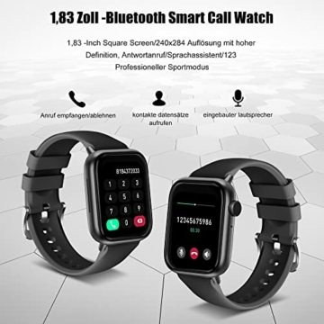 Tisoutec Smartwatch Damen Herren,Fitnessuhr Tracker mit Telefonfunktion 1.85