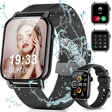 Tisoutec Smartwatch Damen Herren,Fitnessuhr Tracker mit Telefonfunktion 1.85" Touchscreen,Uhren Fitness Tracker IP67 Wasserdicht/Blutsauerstoff/Pulsmesser/Sportuhr Aktivitätstracker für Android/iOS - 1