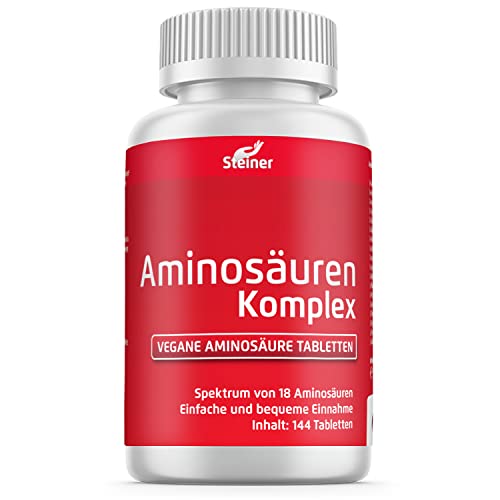 Aminosäuren-Komplex, 144 Tabletten á 1000mg (vegan), hochdosiert, Alle 18 Aminosäuren inkl. aller 8 essentiellen Aminosäuren - 1