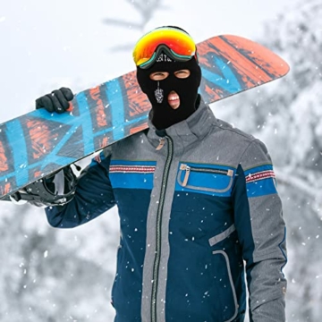 BBTO 3 Löcher Skimaske für Männer Sturmhaube Gesichtsmaske Volle Gestrickt Sturmhaube Winter Kopfhaube für Damen Herren (Schwarz) - 8