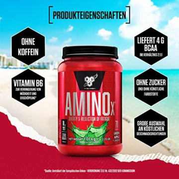 BSN Nutrition Amino X Supplement mit Vitamin D, Vitamin B6 und Aminosäuren, Grüner Apfel-Geschmack, 70 Portionen, 1kg - 2