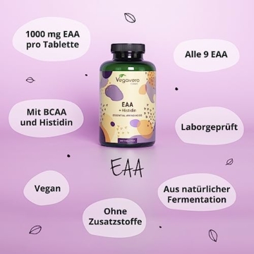 EAA Tabletten Vegavero® | 100% NATÜRLICH – nicht synthetisch | Alle 8 EAAs inkl. BCAA (2:1:1) + Histidin | Vegan | 1000 mg Aminosäuren pro Tablette | Ohne Zusätze | 300 Tabletten - 4